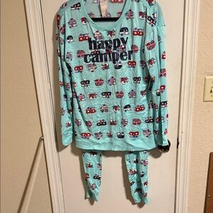 Secret Treasures Women's Pajama Set - Aqua and Red Happy Camper Jogger Pants